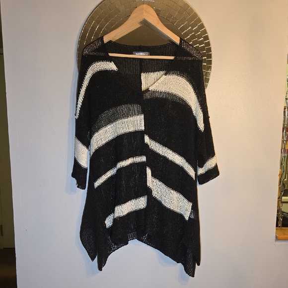 Alembika Oversize Sheer Mesh Open Knit Sweater Ivory Black Lagenlook Drapey NWOT - Picture 1 of 11